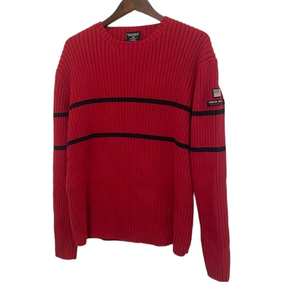 Polo Ralph Lauren Other - Vintage Polo Ralph Lauren 90s Ribbed Sweater Left Shoulder Patch Size Large Red